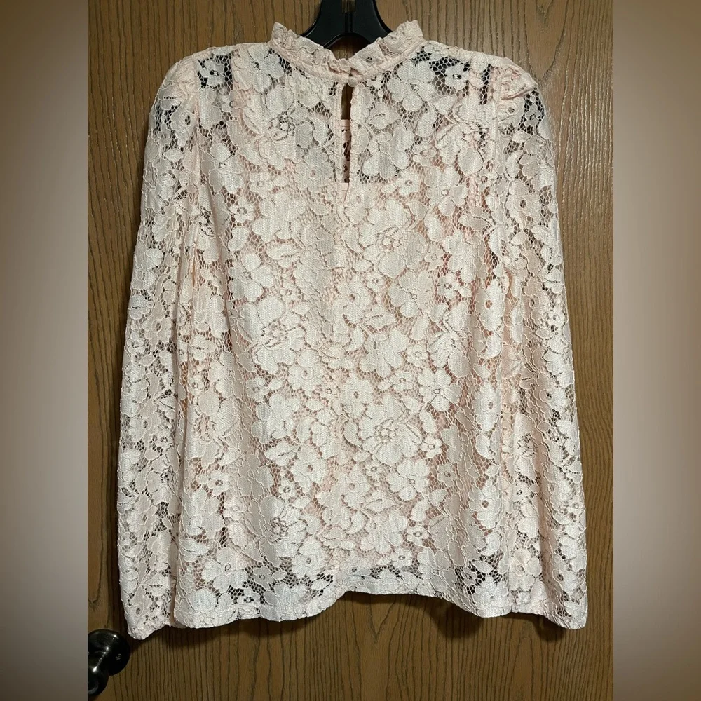 EUC Lace Blouse in Soft Peach with Long Sleeves and Built In Camisole